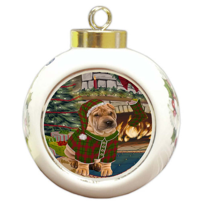 The Stocking was Hung Shar Pei Dog Round Ball Christmas Ornament RBPOR55962