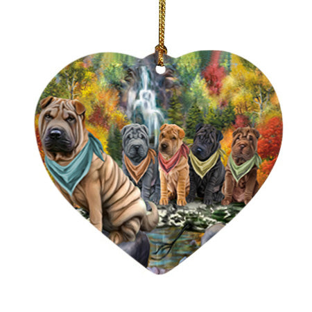 Scenic Waterfall Shar Peis Dog Heart Christmas Ornament HPOR51950