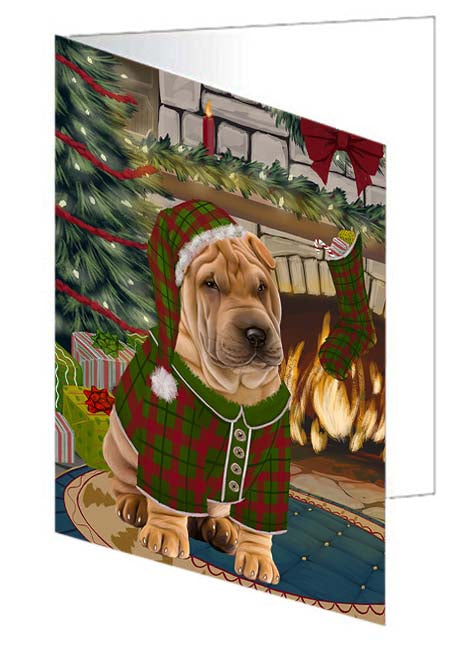 The Stocking was Hung Shar Pei Dog Handmade Artwork Assorted Pets Greeting Cards and Note Cards with Envelopes for All Occasions and Holiday Seasons GCD71333