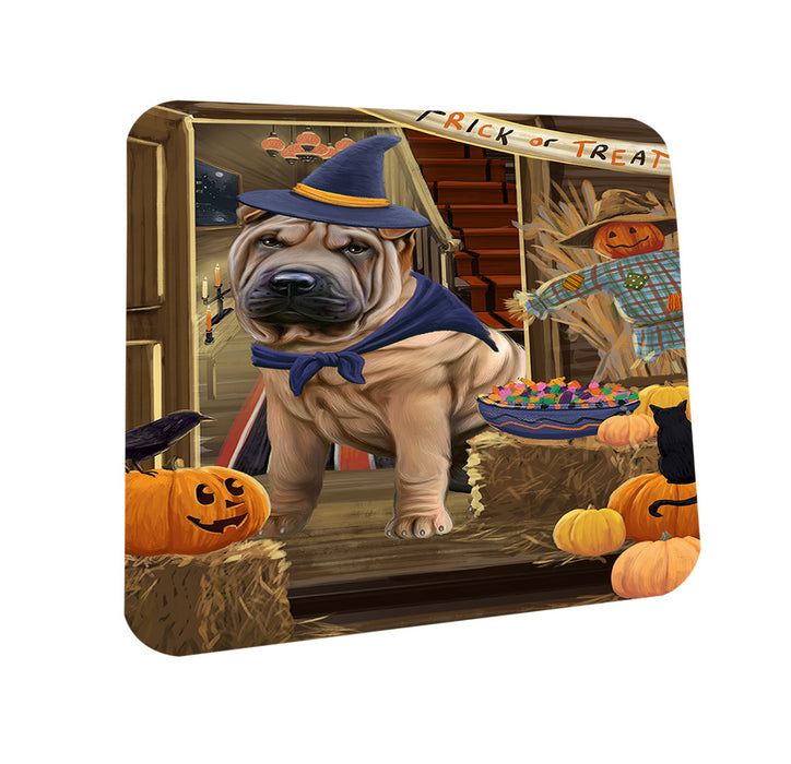 Enter at Own Risk Trick or Treat Halloween Shar Pei Dog Coasters Set of 4 CST53232