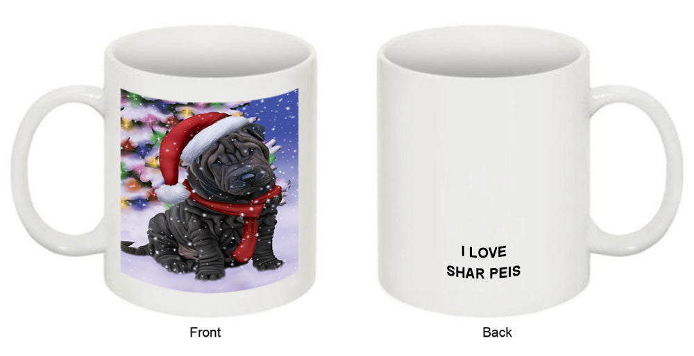 Winterland Wonderland Shar Pei Dog In Christmas Holiday Scenic Background  Coffee Mug MUG48814