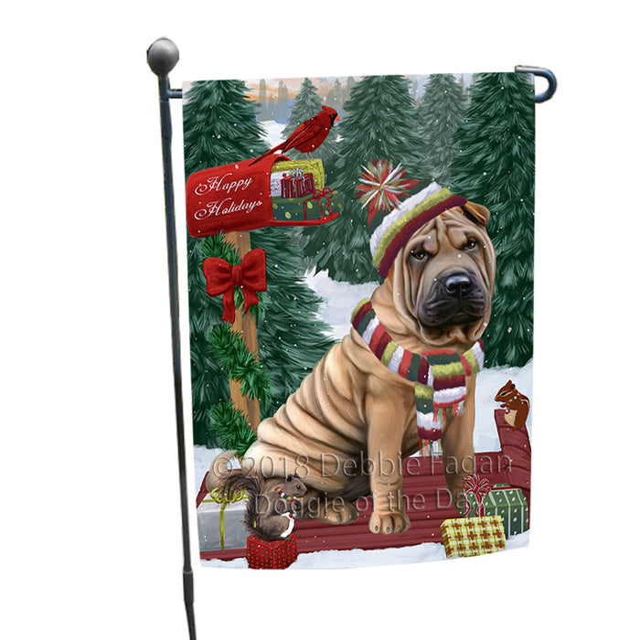 Merry Christmas Woodland Sled Shar Pei Dog Garden Flag GFLG55319
