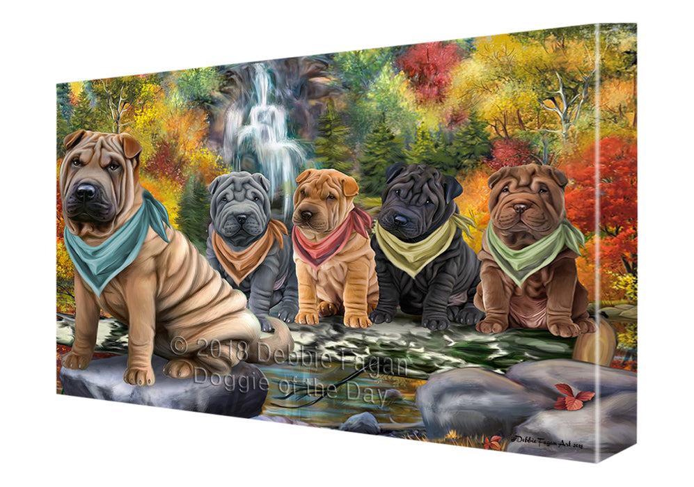 Scenic Waterfall Shar Peis Dog Canvas Print Wall Art Décor CVS84815