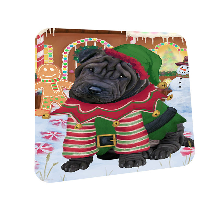 Christmas Gingerbread House Candyfest Shar Pei Dog Coasters Set of 4 CST56498