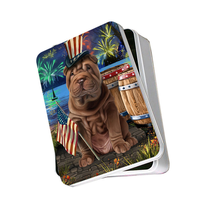 4th of July Independence Day Fireworks Shar Pei Dog at the Lake Photo Storage Tin PITN51223