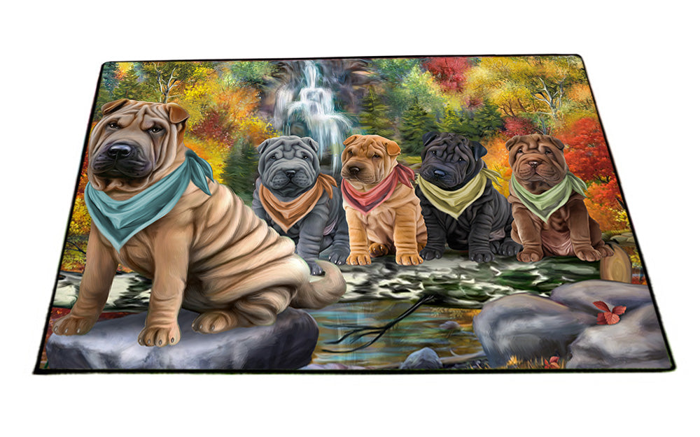 Scenic Waterfall Shar Peis Dog Floormat FLMS51396