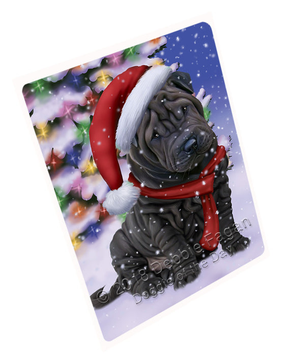 Winterland Wonderland Shar Pei Dog In Christmas Holiday Scenic Background  Blanket BLNKT98085