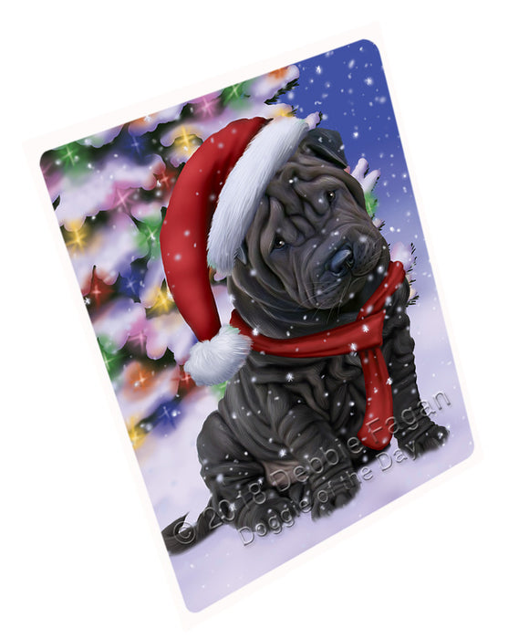 Winterland Wonderland Shar Pei Dog In Christmas Holiday Scenic Background  Cutting Board C64692