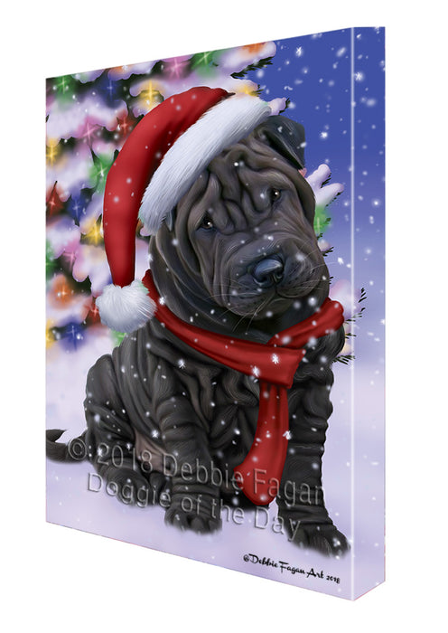 Winterland Wonderland Shar Pei Dog In Christmas Holiday Scenic Background  Canvas Print Wall Art Décor CVS98594