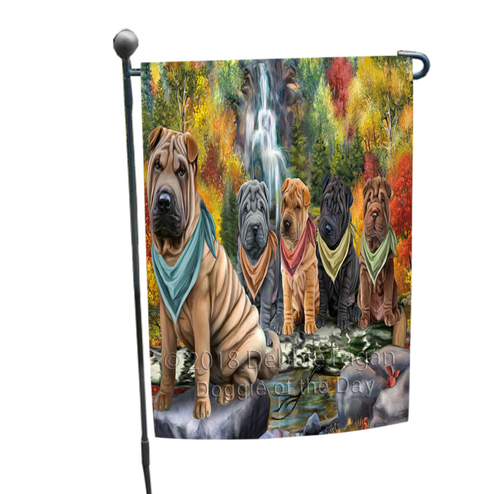 Scenic Waterfall Shar Peis Dog Garden Flag GFLG51947