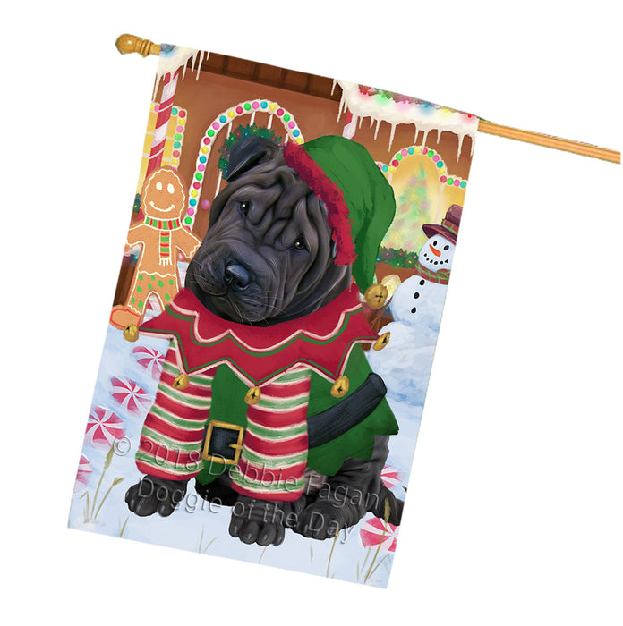 Christmas Gingerbread House Candyfest Shar Pei Dog House Flag FLG57224