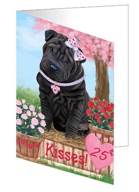 Rosie 25 Cent Kisses Shar Pei Dog Handmade Artwork Assorted Pets Greeting Cards and Note Cards with Envelopes for All Occasions and Holiday Seasons GCD72587