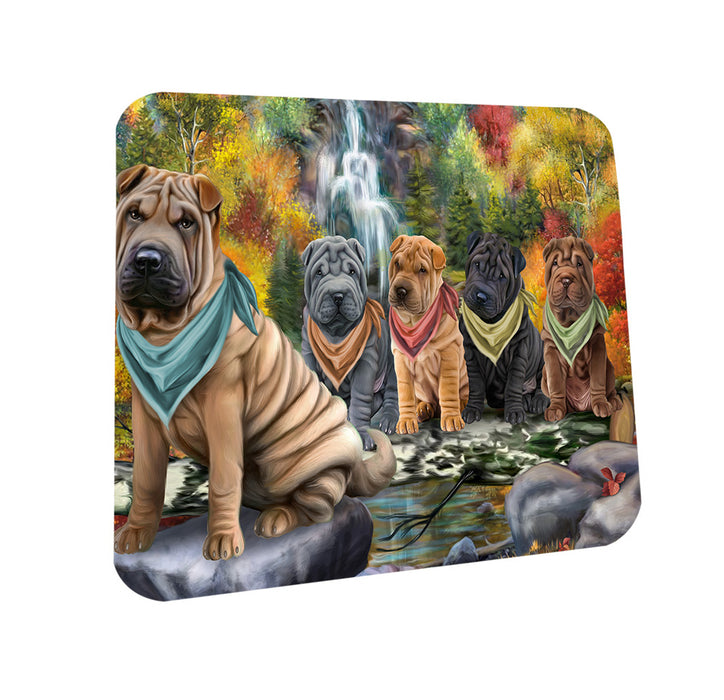 Scenic Waterfall Shar Peis Dog Coasters Set of 4 CST51909