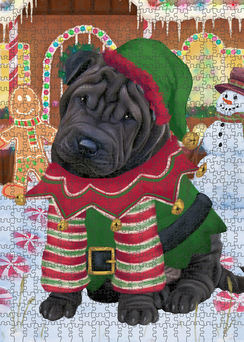 Christmas Gingerbread House Candyfest Shar Pei Dog Puzzle with Photo Tin PUZL94360