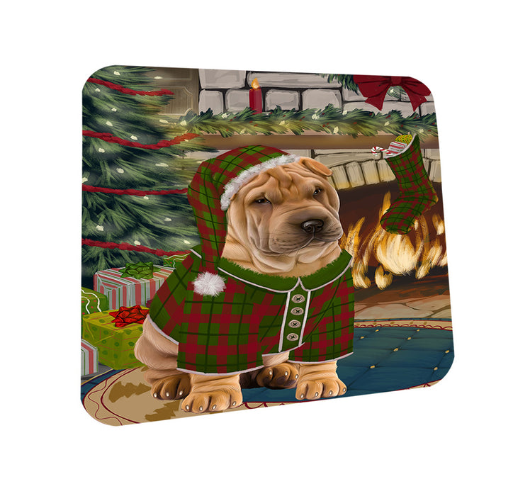 The Stocking was Hung Shar Pei Dog Coasters Set of 4 CST55564