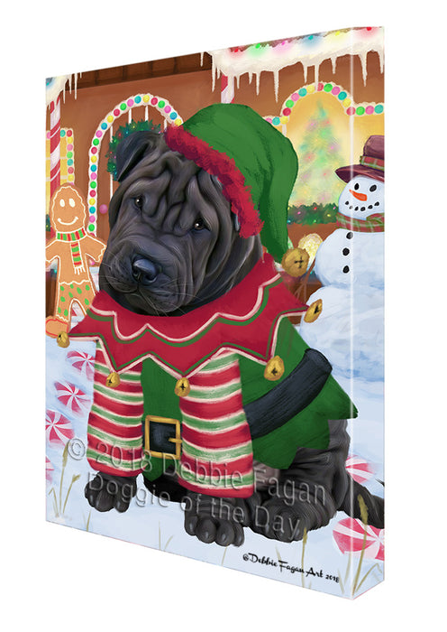 Christmas Gingerbread House Candyfest Shar Pei Dog Canvas Print Wall Art Décor CVS131084