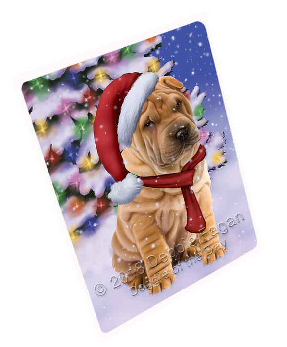 Winterland Wonderland Shar Pei Dog In Christmas Holiday Scenic Background  Blanket BLNKT98094