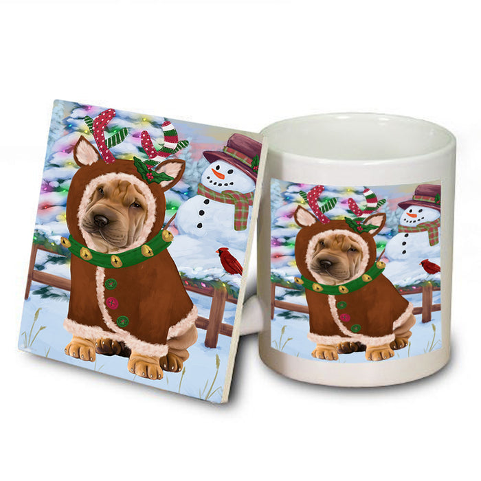 Christmas Gingerbread House Candyfest Shar Pei Dog Mug and Coaster Set MUC56533