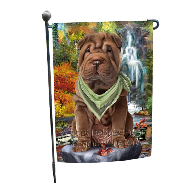 Scenic Waterfall Shar Pei Dog Garden Flag GFLG51948