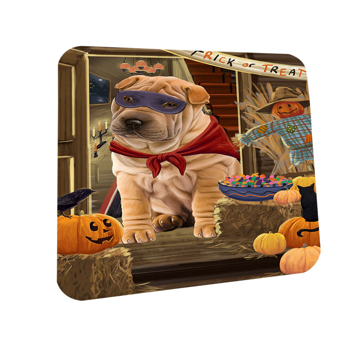 Enter at Own Risk Trick or Treat Halloween Shar Pei Dog Coasters Set of 4 CST53233