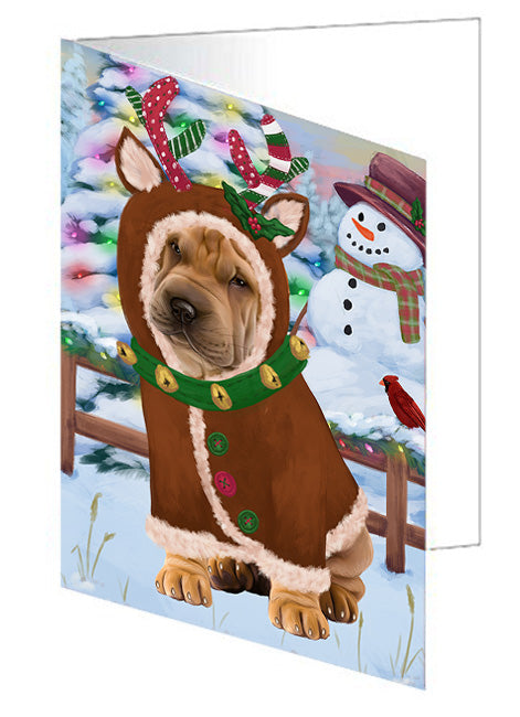 Christmas Gingerbread House Candyfest Shar Pei Dog Handmade Artwork Assorted Pets Greeting Cards and Note Cards with Envelopes for All Occasions and Holiday Seasons GCD74138