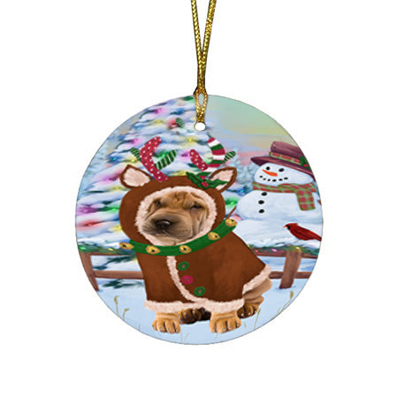 Christmas Gingerbread House Candyfest Shar Pei Dog Round Flat Christmas Ornament RFPOR56897