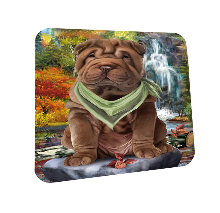 Scenic Waterfall Shar Pei Dog Coasters Set of 4 CST51910