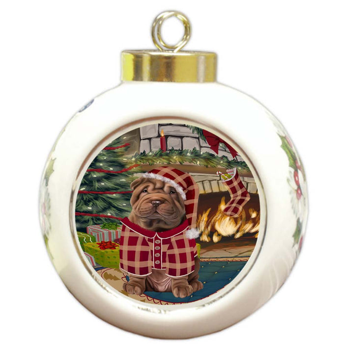 The Stocking was Hung Shar Pei Dog Round Ball Christmas Ornament RBPOR55963