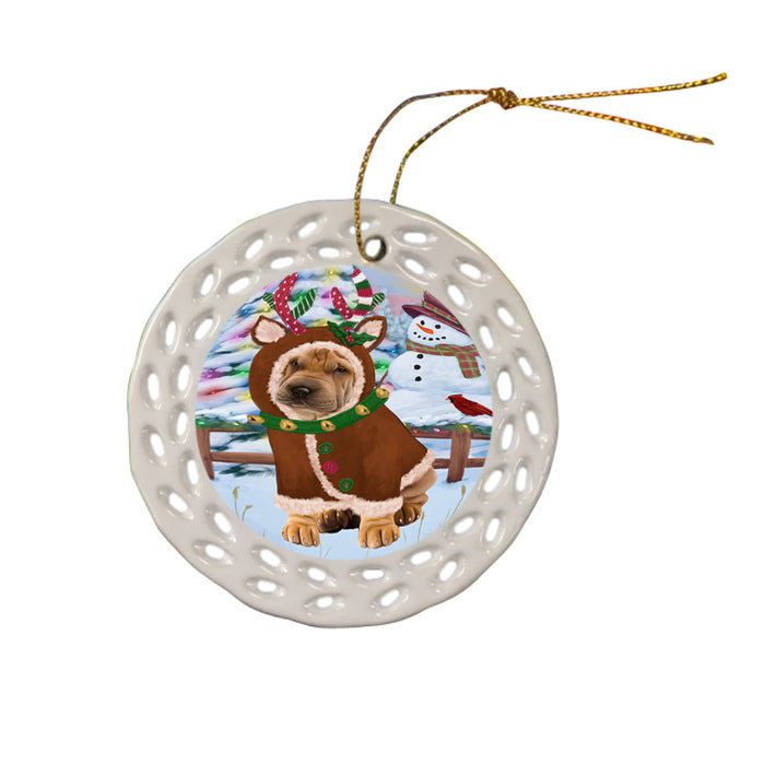Christmas Gingerbread House Candyfest Shar Pei Dog Ceramic Doily Ornament DPOR56897