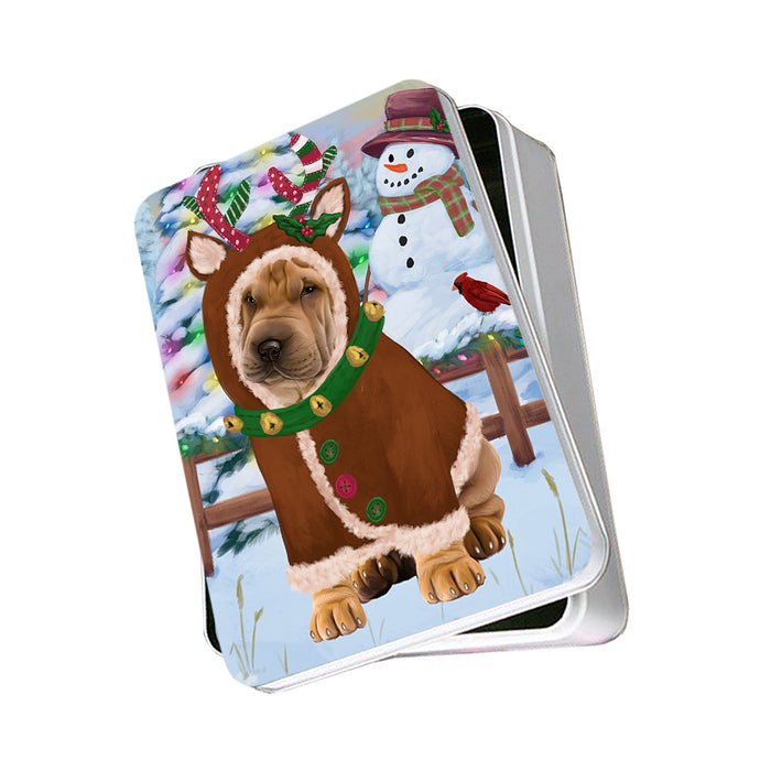 Christmas Gingerbread House Candyfest Shar Pei Dog Photo Storage Tin PITN56484