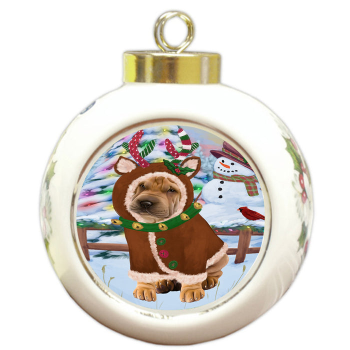 Christmas Gingerbread House Candyfest Shar Pei Dog Round Ball Christmas Ornament RBPOR56897