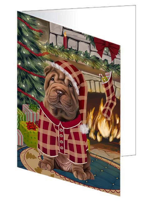 The Stocking was Hung Shar Pei Dog Handmade Artwork Assorted Pets Greeting Cards and Note Cards with Envelopes for All Occasions and Holiday Seasons GCD71336