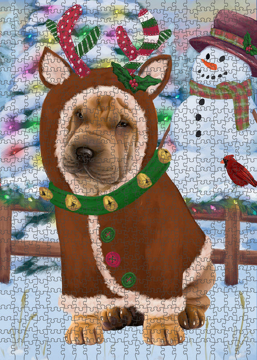 Christmas Gingerbread House Candyfest Shar Pei Dog Puzzle with Photo Tin PUZL94364