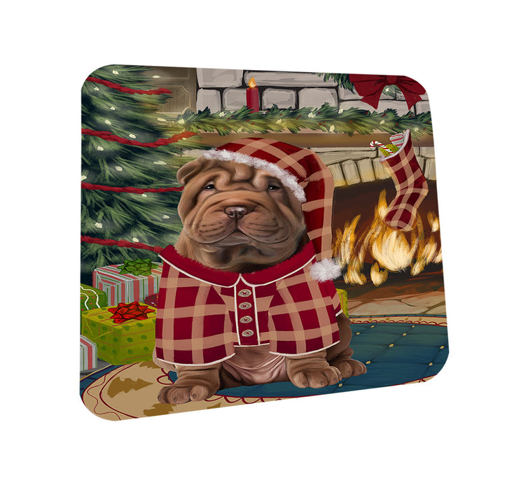 The Stocking was Hung Shar Pei Dog Coasters Set of 4 CST55565