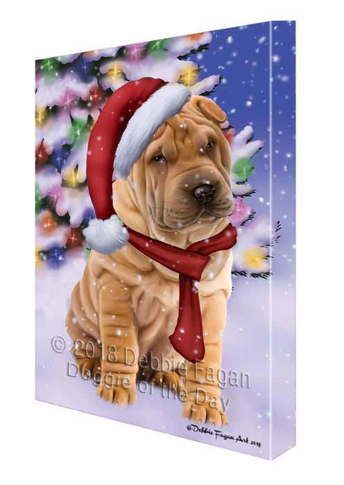 Winterland Wonderland Shar Pei Dog In Christmas Holiday Scenic Background  Canvas Print Wall Art Décor CVS98603