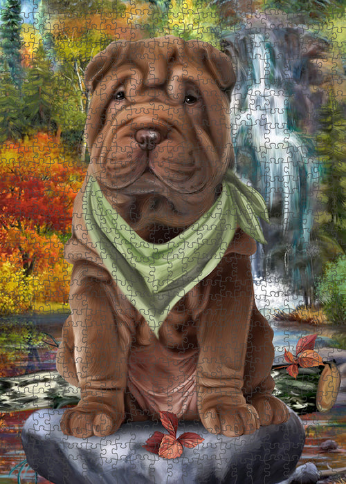 Scenic Waterfall Shar Pei Dog Puzzle with Photo Tin PUZL59940