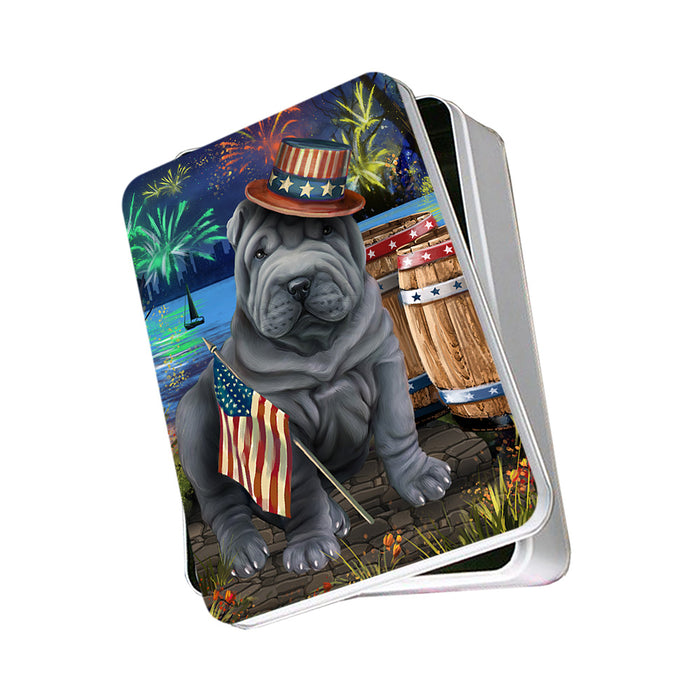 4th of July Independence Day Fireworks Shar Pei Dog at the Lake Photo Storage Tin PITN51224