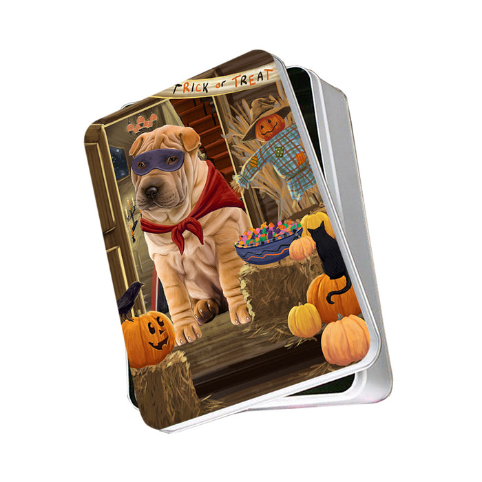 Enter at Own Risk Trick or Treat Halloween Shar Pei Dog Photo Storage Tin PITN53275