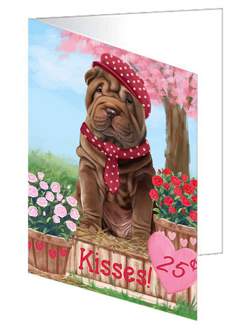 Rosie 25 Cent Kisses Shar Pei Dog Handmade Artwork Assorted Pets Greeting Cards and Note Cards with Envelopes for All Occasions and Holiday Seasons GCD72590