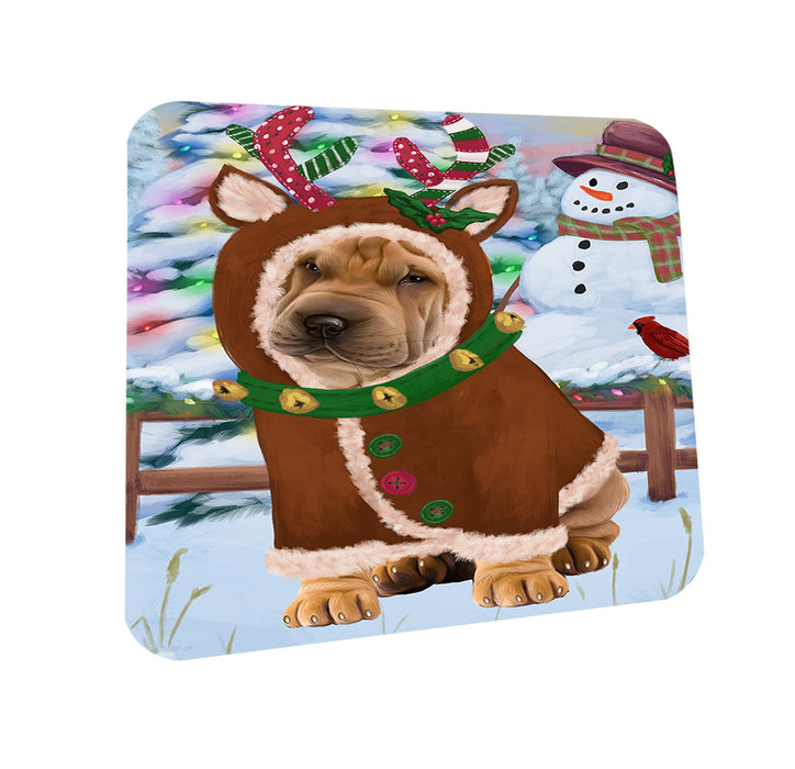 Christmas Gingerbread House Candyfest Shar Pei Dog Coasters Set of 4 CST56499