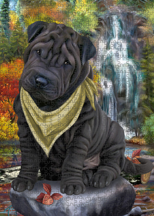 Scenic Waterfall Shar Pei Dog Puzzle with Photo Tin PUZL59943