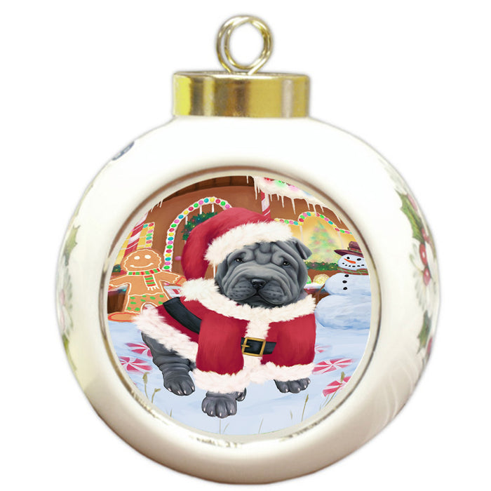 Christmas Gingerbread House Candyfest Shar Pei Dog Round Ball Christmas Ornament RBPOR56898
