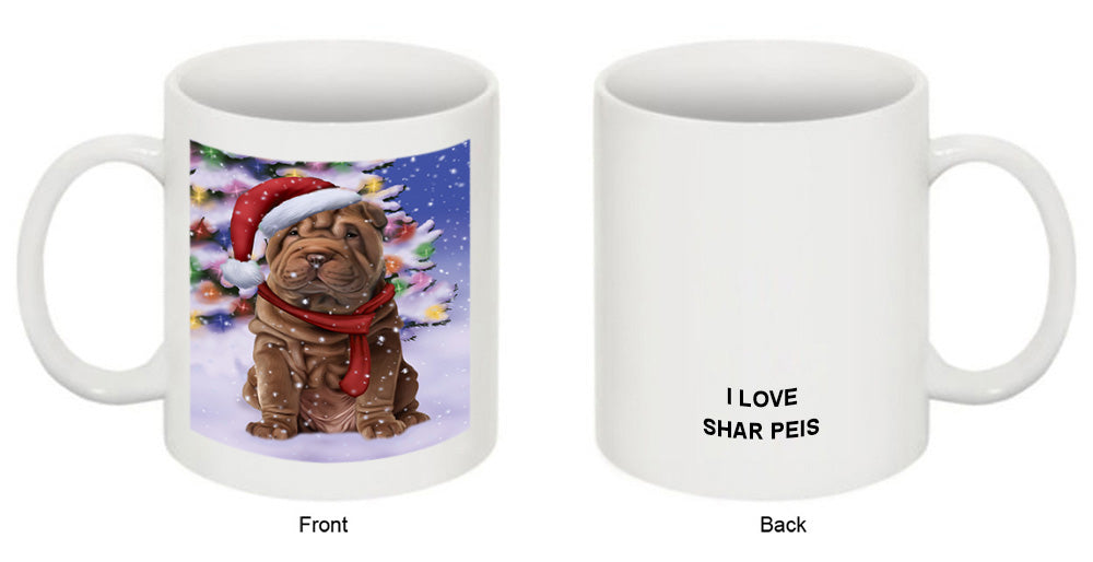 Winterland Wonderland Shar Pei Dog In Christmas Holiday Scenic Background  Coffee Mug MUG48816