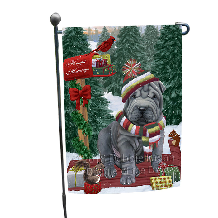 Merry Christmas Woodland Sled Shar Pei Dog Garden Flag GFLG55321