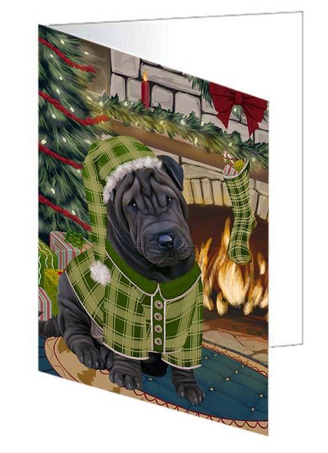 The Stocking was Hung Shar Pei Dog Handmade Artwork Assorted Pets Greeting Cards and Note Cards with Envelopes for All Occasions and Holiday Seasons GCD71339