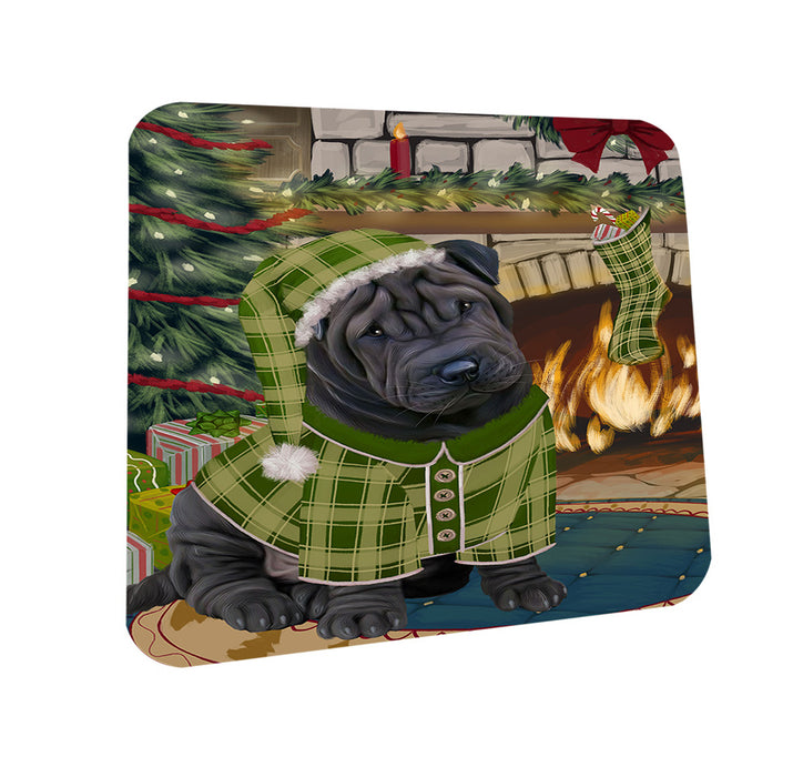 The Stocking was Hung Shar Pei Dog Coasters Set of 4 CST55566
