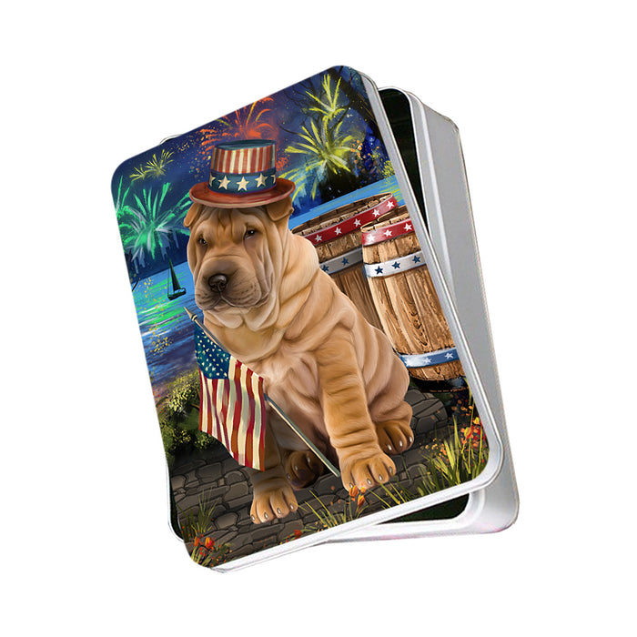 4th of July Independence Day Fireworks Shar Pei Dog at the Lake Photo Storage Tin PITN51225