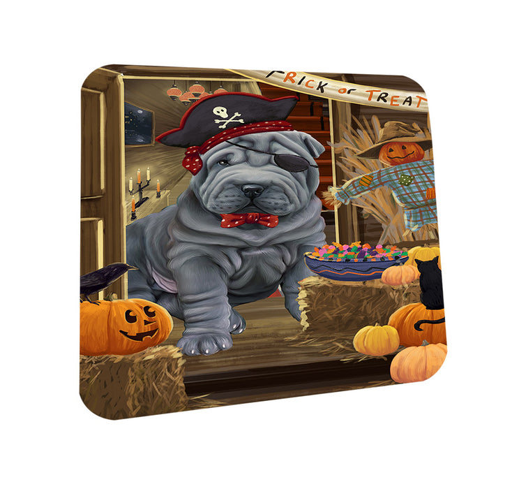 Enter at Own Risk Trick or Treat Halloween Shar Pei Dog Coasters Set of 4 CST53234
