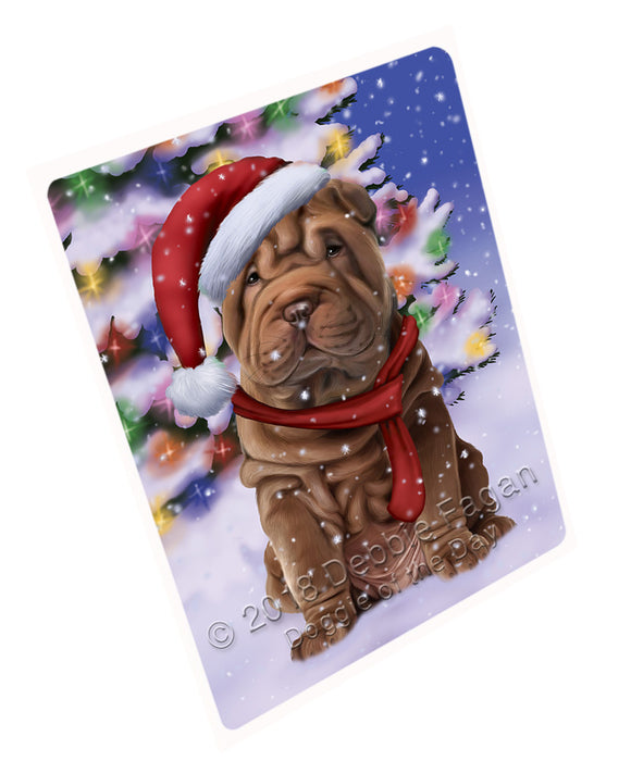 Winterland Wonderland Shar Pei Dog In Christmas Holiday Scenic Background  Cutting Board C64698