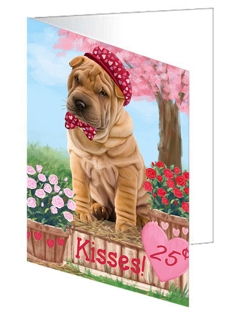 Rosie 25 Cent Kisses Shar Pei Dog Handmade Artwork Assorted Pets Greeting Cards and Note Cards with Envelopes for All Occasions and Holiday Seasons GCD72593